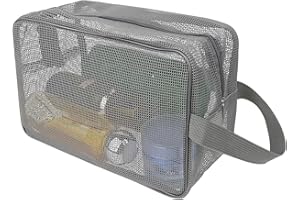 cobee Borsa da doccia in rete, portatile in rete, ad asciugatura rapida, con cerniera, organizer per articoli da toeletta, per palestra, viaggi, campeggio, nuoto, spiaggia (grigio)