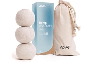 Vove Bolas secadoras de cáñamo natural, 5 veces más absorbentes que la lana, libres de crueldad, hipoalergénicas y ecológicas, reducen las arrugas de la ropa y ahorran tiempo de secado, paquete de 3