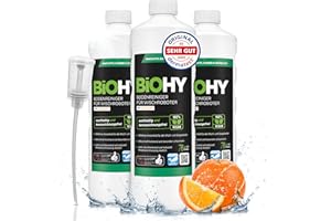 BiOHY Detergente per pavimenti per robot aspirapolvere con profumo di arancia (3 bottiglie da 1l) + Distributore | Detergente concentrato per tutti i robot aspirapolvere (Wischroboter Orange)