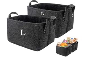 Ruucy Lot de 2 Panier Feutre, 39 x 29 x 25 cm Panier Rangement Pliable avec Poignée, Boite Rangement Vetement en Feutre pour D'articles, Divers Magazine de Bureau, Vêtements, Jouets, Livres, (Noir)