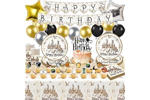 LUCLAY Party Tableware Decorations Set Wizard- Birthday Party Bolloons Plates Cups Napkins Tablecloth Happy Birthday Banner Themed Pary Supplies Kids Tableware Decorations for Kids Baby Shower Deco