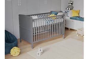 LOVE FOR SLEEP TIMON Convertible Wooden Baby Cot Bed 120x60cm with included Deluxe Aloe Vera Foam Mattress with Antibacterial Aloe Vera Cover (Grey)
