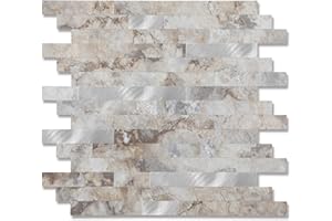 Yipscazo 10 Bögen zum Abziehen und Aufkleben von Stein- und Metallfliesen-Backsplash, zum Aufkleben von Fliesen für Backsplash-Küche, Badezimmer, Waschküche, Wohnmobil, Kamin (30.5 x 30.5cm, Perisa)