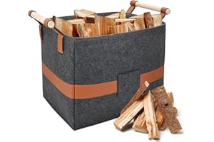 SHEPIN Estino per Legna Cesto in feltro, Cesta Porta Legna Borsa per Legna, 41 x 31 x 34,5cm Borsa Pieghevole Portalegna, Cesto in Legno Sacchetto Manici per Camino per legna da ardere, giornali, vestiti