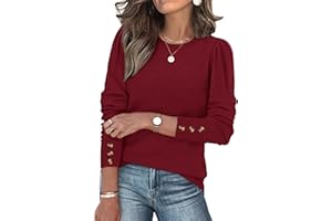 Aokosor Ladies Tops Jumpers for Women UK Crew Neck Sweatshirt Casual Puff Sleeve Shirts Tops with Buttons