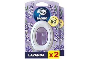 Ambi Pur Bagno Profumatore per Ambienti ad Azione Continua, 2 pezzi, Fragranza Lavanda, Eliminazione e Prevenzione degli Odori, fino a 50 giorni di Profumo
