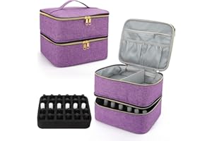 Yokilly Bolsa De Maquillaje,Doble Capa Organizador De Esmalte De Uñas con Capacidad para 30 Botellas (15ml) Y Una Lámpara De Uñas,con Secciones De Almacenamiento (Morado)