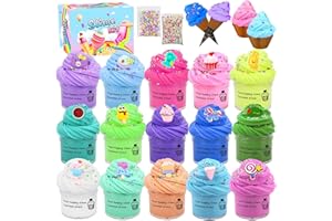 LiRiQi Kit de Slime Fluffy Butter 15 Pièces, Non Collant, Super Doux, Parfumé, 15 Décorations, 2 Cornets de Crème Glacée, 2 Bonbons Simulés, 16 Autocollants, Cadeau pour enfants & adultes décompresser