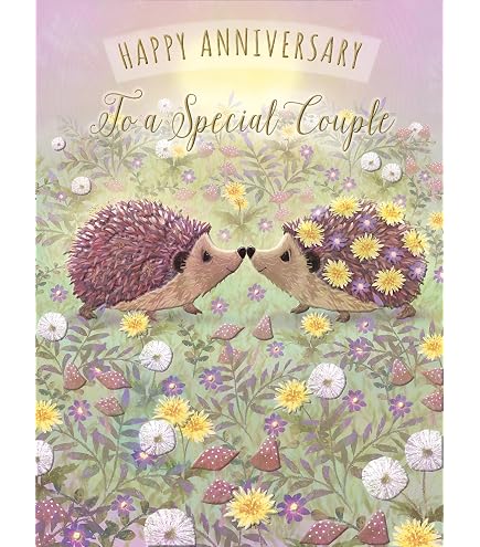 Jubiläumskarte Mit Igel-Design – „Happy Anniversary“ In Goldfolie, 16x16 Cm, Umweltfreundlich