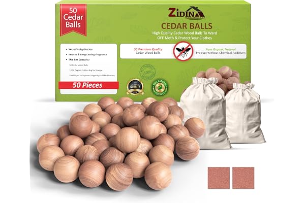 ZIDINA Mottkulor 50-pack – 100% naturliga cederträkulor, kemikaliefria och långtidsverkande mottskydd för garderober och lådor