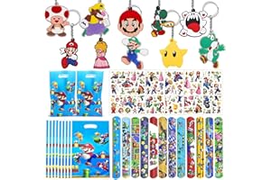 40Pcs Super Mario Anniversaire Fête Faveurs, Pinata Anniversaire avec Porte Clé Slap Bracelet Tatouage Temporaire Sacs de Fête Pour Enfants Fille Garçon