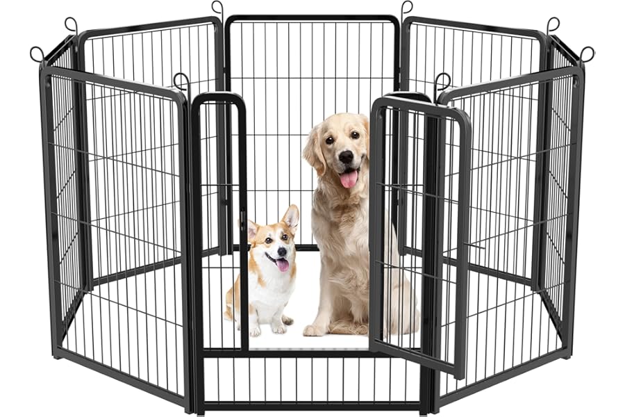 HOMIDEC Dog Pen, 8 Panel Puppy Pen with Door, High 80cm Indoor/Outdoor Pet Exercise Playpen, Portable Detachable Animal Run Enclosures for Dogs, Puppies, Cats, Rabbits and Other Animals (Black)