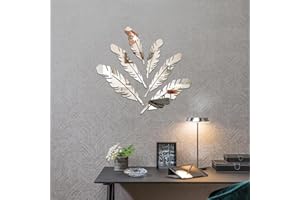Shackcom 6pcs Plumes Miroir Stickers Muraux Miroirs Décoratif Acrylique Adhésif Autocollant Mural Amovible DIY Décoration pour Maison Chambre Salon Décor- Argent