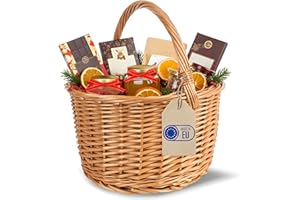 Creative Home Cestino in Vimini con Manico | 35 x 35 x 36 cm (+/- 2 cm) Grande e Leggero | Intrecciato a Mano Cesto Regalo di Frutta | Cestino da Picnic | Colore Marrone Naturale