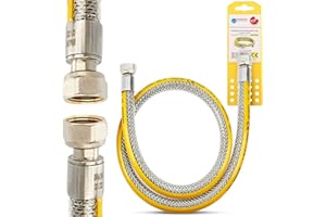 INSTALGURU Manguera flexible de 1 m, manguera de gas propano y butano con rosca interior de 1/2 x 1/2 pulgadas DN 12 de acero inoxidable y PVC, cumpliendo con EN 14800