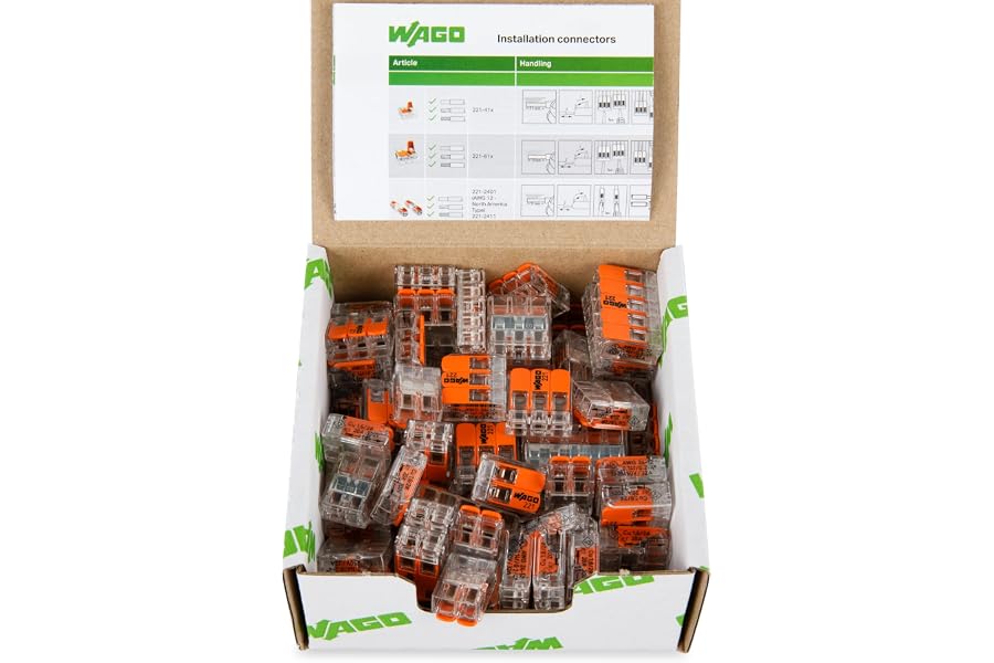 WAGO Set de Bornas de Conexión Serie 221, 75 Piezas, para Todo Tipo de Conductores, en Caja Reutilizable con Cierre