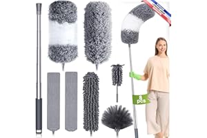 IMAICEPT 8 Pièces Plumeau Telescopique, Tete de Loup Telescopique Longueur 256cm, Plumeau Poussiere Lavable, Plumeau Poussiere Telescopique pour Toile D'Araignéeventilateur de Plafond，Poussiere au Plafond