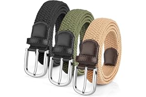 Leskyair 3 Piezas Cinturón Elástico Hombre y Mujer, Cinturón Trenzado de Tela Unisex para Pantalones Vaqueros y Casual, Extensible sin Agujeros, Ideal para Trabajo y Uso Diario