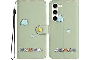 Tivenfezk Nadoli Niedlich Katze Wolke Hülle für Samsung Galaxy S24,PU Leder Handyhülle mit Tier Muster Kartenfach Magnet Klappbar Case Schutzhülle Flip Brieftasche Handytasche