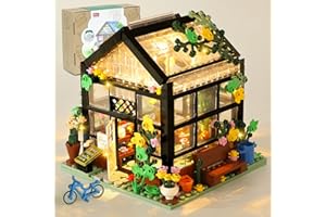 OKKIDY Blumenhaus Baukasten Bauspielzeug mit LED Licht, 579Pcs Mini Baustein Haus, Architektur Konstruktionsspielzeug, Exquisiter Box Geschenk für Erwachsene Kinder Jungen Mädchen Alter 6-12+ Jahre