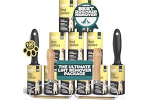 Tydi Pet Lint Roller and Remover Extra Value Package – 2 Handles, 1100 Sheets and 2 Lint Removers - 100 Sheets per Roller – Manual Double Sided Carpet Scraper with Wooden Handle - Lint Rollers for Pet