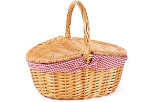 WICKERFIELD Two Lids Wicker Picnic Basket with High Handle with Liner Garden Harvest Basket Wedding Decoration