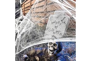 LITZEE Halloween Deko Outdoor,200 g Weiße Spinnennetz Deko mit 50 Schwarz Spinnen,Horror Deko Spinnenabwehr Gruselige Atmosphäre für Drinnen/Außen,Karneval, Party, Häuser, Garten, Spukhaus, Fenster, Kamin