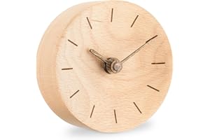 ‎NAVARIS Navaris Analog Holz Tischuhr rund - 11 x 11 x 3,5cm - analoge Deko Tisch Uhr ohne Ticken mit Holz Ziffernblatt und Zeigern - leise Holzuhr Hellbraun