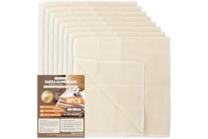 Aerzouser 8 Pezzi Garza Alimentare, 50 x 50 cm Riutilizzabili Garza Alimentare per Filtrare, Cheese Cloth, Naturale Tessuto Filtrante Cotone per Formaggio, Succhi di Frutta, Tofu, Caff (8 Pezzi)