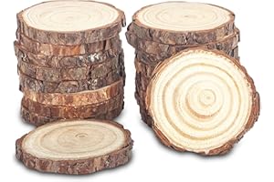 Dachiy 18 Pcs Rondin De Bois Deco 8-10cm De Diametre Sans Trou, Dessous De Verre Naturel Bois Rond, Disque Rondelles En Bois, Planche Bois Brut Pour Processus De Bricolage Cadeau Décoration