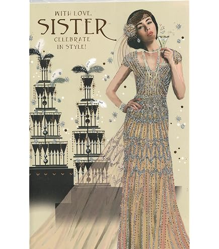 Geburtstagskarte Für Schwester Im Art-Deco-Stil – Flapper-Lady Design, 17.8 X 25.4 Cm, Premium-Karton