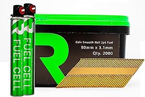 RIKA FFNR006 1st Fix Collated Nails Galv Smooth 90 x 3.1mm 2000pk (2pk Fuel Cells) for Use with Most Nail Guns and Nailers First Fix Internal and External Use in a Waterproof Tub