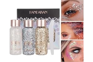 FANNAS 3 Botellas Purpurina Líquida para Maquillaje, Purpurina Cara Festival Gel, Body Glitter Gel, Purpurina Brillante para Cosméticos, Pelo, Labios, Uñas, Fiesta (Blanco/plata/oro)