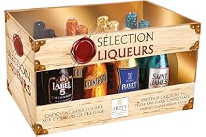 PVL TRADE ABTEY Casier Selection Chocolate Liqueurs 155g - Label 5® Whiskey, Cointreau®, St James® Rum & Bayet Cognac - 12 Assorted Chocolate Liqueurs Bottles in a Crate