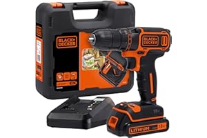 BLACK+DECKER Unisexe - Adultes Perceuse visseuse sans fil - Chargeur inclus - Livrée en coffret - Compacte et légère, Coffret, 1 batterie