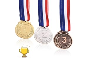 VEGCOO 6 Pezzi Medaglie Premiazioni Metallo, Medaglie per Bambini Medaglie Dorate Argento Bronzo, Winner Medaglie Bambini con Nastri al Collo per Feste di Giorno di Sport Scolastico Concorsi