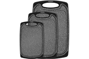 SHURFFY Plastic Chopping Board, 3 Pieces Cutting Board with Juice Grooves and Non-Slip Handles, Kitchen Accessories, Chopping Board Set, BPA-Free, Kitchen Accessories, Kitchen Gadgets Kitchen Utensil