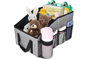 SMOF Organisateur de Voiture- Boîte de organisateur voiture enfant avec Porte-Gobeletsde, Multipurpose Poches, Pliables Organisateur Voiture Siege Avant Rangement Voiture pour Jouets, collations, livres