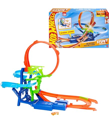 Hot Wheels Lanceur Vertical de l'Extrême Coffret cascades avec saut de 45 cm de haut et cage de récupération, compatible piste Speed Snap, véhicule à l'échelle 1/64, JHK75