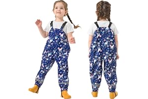 FEWLBY Pantalon Imperméable Filles, Pantalon de Pluie Enfant Salopette de Pluie Combinaison de Pluie Réutilisable Vêtements de Pluie