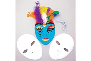 Baker Ross E1144 Blank Plastic Face Masks — Decorate Your Own Mask is Ideal Accessory for Halloween Costumes, Fancy Dress, Parties and More, Plain White (Pack of 6), 20cm x 15cm