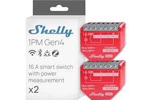 Shelly 1PM Gen4 - Interrupteur Matter, Zigbee, Wi-Fi, 1 Canal 16A, Mesure de consommation électrique, Éclairage connecté, Contrôle app, Compatible Apple Homekit, Alexa, Google, SmartThings - Lot de 2