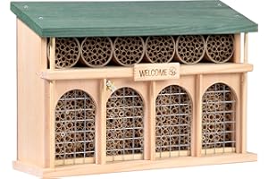 dobar® green label 22395FSCe Großes Wildbienenhotel "Dublin" - Insektenhotel für Wildbienen & Insekten - Bienenhaus aus Massivholz - hochwertige Insektennisthilfe - 44 x 13,5 x 30 cm - Grün