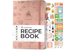 Clever Fox Libro di ricette – Crea il tuo libro di cucina di famiglia e quaderno di ricette vuoto, diario di cucina vuoto per scrivere ricette, copertina rigida A5, memorizza 60 ricette, oro rosa