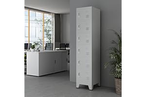 [en.casa] Taquilla Metálica Joroinen con Portaetiquetas para Colegio Gimnasio Taquilla Vestuario con Barra Armario con 6 Puertas con Cerradura 180 x 38 x 45 cm Acero - Gris