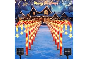 Lewondr 15" Solar Christmas Candy Cane Lights Outdoor, Pathway Stake Lights with 2 Modes, 216 LED Beads, Waterproof Outside Xmas Decorations with Star Decor Lights for Yard Garden Holiday, 24 Pack