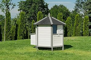 Miweba MyAnimal Poulailler MH-29 avec pondoir | pour 4 Poules - Nichoir séparé - Perchoir - Résistant à l'hiver - Maison pour Poules - Bois de pin - Volière - Trappe pour Poules (Gris/Blanc)