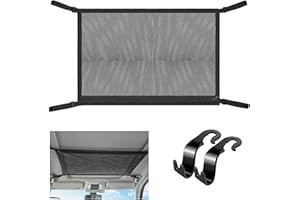PEZEEU Rete Portabagagli da Soffitto per Auto con Cerniera Universale Borsa in Rete Carico per Quattro Braccioli del Tetto Bagagliaio Auto con 2 ganci per SUV, Truck di Auto (70 x 50 cm/27.56 x 19.69 in)