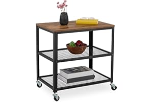 ‎RELAXDAYS Relaxdays Wózek na kółkach, 3 półki, wzornictwo przemysłowe, (wys. x szer. x gł.): 61 x 60 x 40 cm, wózek kuchenny z kółkami, stal i płyta MDF, czarny/brązowy