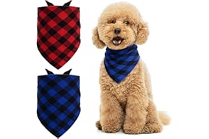 KAKET Dog Bandanas 1PC Washable Bibs Scarf, Plaid Triangle Dog Kerchief Adjustable Pet Dog Scarfs for Small Medium Large Dogs and Cats (Blue)